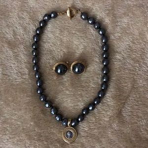 Onyx Medallion Necklace with Matching Earrings